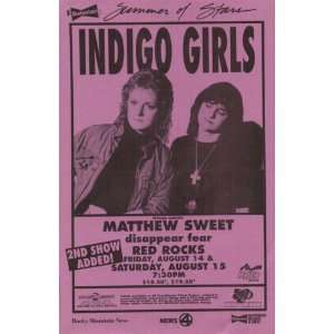  Indigo Girls Matthew Sweet Red Rocks Concert Poster 92 
