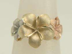 14K Yellow White and Rose Tri  Gold Flower Ring  