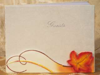 3pc Spendid Fall Autumn Orange Wedding Guest Book Pen & Base Set 