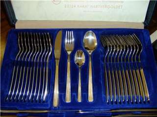 70 PIECES OF SOLINGEN 24 kt GOLD PLATED CUTLERY/FLATWARE SET FREE CASE 