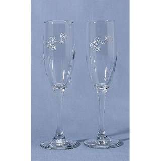 Bride & Groom Hearts Wedding Toasting Flutes Glass Set  