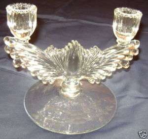 Vintage Double Candle Holder Clear Glass Etched  