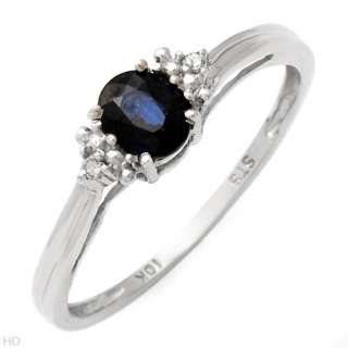Genuine Blue Sapphire White Gold Ring Diamonds Ring 7  