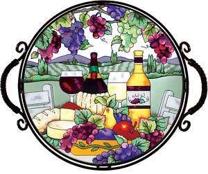TUSCANY GRAPES VINEYARD WINE WINERY STAINED GLASS TRAY  