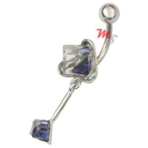    Color Glass Double Prism Dangle cube Navel Belly Ring: Jewelry