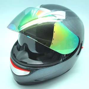   Bike Dual Lens/Double Shields Full Face Helmet Fiber Black: Automotive
