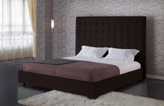   Espresso Leather Square Headboard Bed   King, Modern Style, Urban