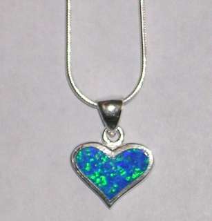   Ladies Sterling Silver Blue Opal Heart Shape Pendant and Chain  