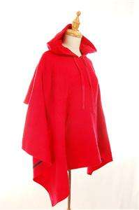   AUTH Donna Karen New York Wool Blends Hooded Caplet Cape Red S  