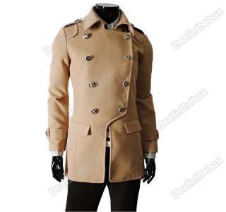 Mens Winter fashion Style Double breasted Woolen Blends Parka coat 3 