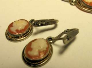   STERLING SILVER CAMEO SET NECKLACE PENDANT EARRINGS RING~NOS ITALY