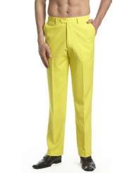 Concitor Mens Dress Pants Slacks Flat Front Trousers Yellow
