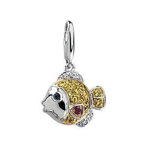    14K White Gold Sapphire and Diamond Fish Charm/Pendant: Jewelry