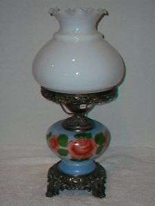 Vtg.Accurate Casting Electric Hurricane Lamp~Hand Painted~3 Way~Blue 