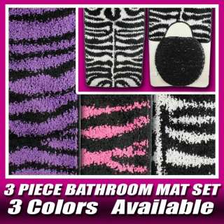 Colors   3 Pc New Zebra Bathroom Rug/U Shape Mat/Toilet Lid Cover 