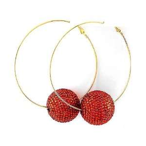    Goldtone Red Crystal Ball 3 Hoop Clip Back Earrings: Jewelry