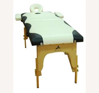   76L 2 Fold Portable PU Massage Table Bed Salon Spa Black/White  