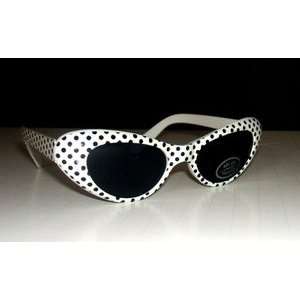  50s Cats Eye Polka Dot Sunglasses   White Toys & Games