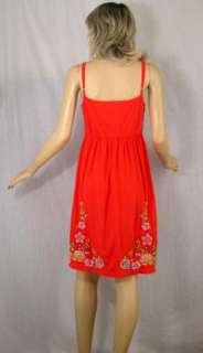 Johnny Was JWLA M Orange Floral Embroidered Cotton Knit Mini Dress 