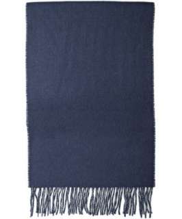 Amicale grey and slate blue plaid cashmere double faced scarf 