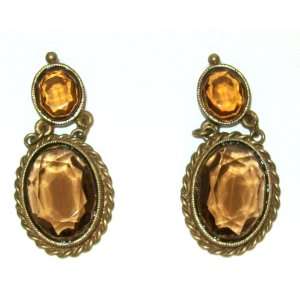   Romance Retro Gold Finish Oval Topaz Gemstone Dangle Earrings Jewelry