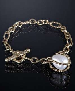 David Yurman gold egg shape pearl charm bracelet   