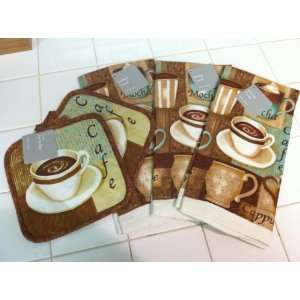    Mocha Latte Coffee Dish Towel Set with Pot Holders