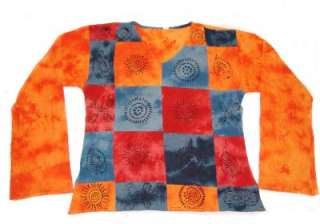OM Yoga Patchwork Tie Dye Hippie Top Shirt S M L XL  