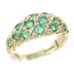  Luxury Ladies Solid White Gold Natural Vibrant Emerald Band Ring 