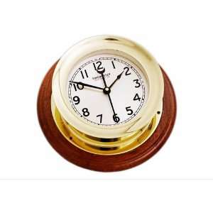   Wall Clock in Brass on Mahogany Round Wall Plaque