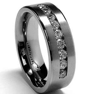  8 MM Mens Titanium ring wedding band with 9 large Channel 