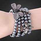 Gray Pearl Onyx Swarovski Crystal Dragonfly Bracelet  
