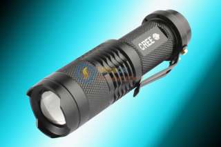 Zoom In/Out CREE Q5 LED 300 lumens Mini Black Flashlight Torch Lamp 