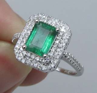 SOLID 14K White GOLD NATURAL EMERALD DIAMOND RING $4000  