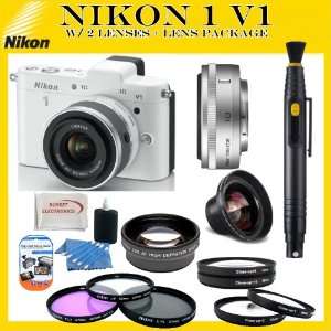 Nikon 1 V1 Mirrorless Digital Camera Kit (White) with 10mm and 10 30mm 