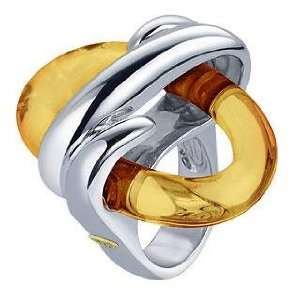 Masini Amber Oval Murano Glass & Sterling Silver Ring USA 8.75  UK Q 