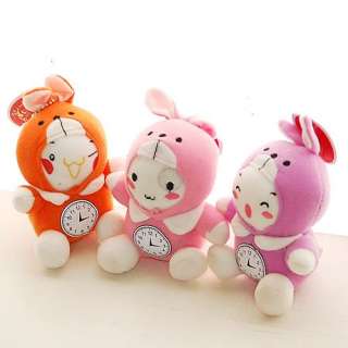 New 3pcs Clock Bunny with suction Cup CUTE PLUSH doll  