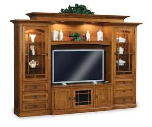   TV Entertainment Center Solid Oak Wood Media Wall Unit Cabinet Storage