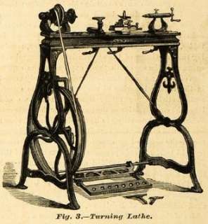  1877 Print Antique Turning Lathe Vintage Machine Treadle 