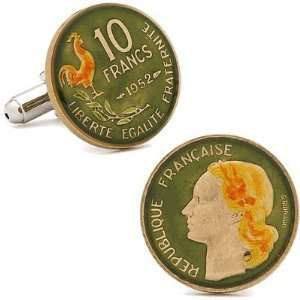    Hand Pained French Ten Cent Coin Cufflinks 