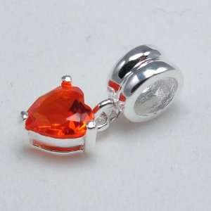  Silver Heart Dangle Euopean Bead/charm/pendant with Tangerine Orange 