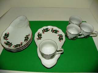CUP AND SERVING TRAY PORCELAIN CHINA CHRISTMAS HOLLY  