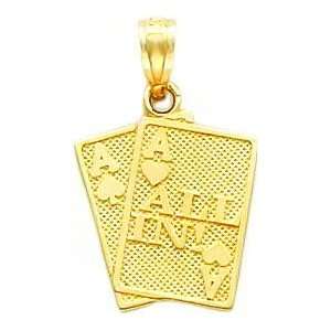    14K Gold Ace of Hearts & Spades All In Cards Charm Jewelry