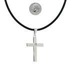 MENS SILVER CROSS STAINLESS STEEL BLACK CORD NECKLACE