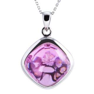   Princess Cut Plated 925 Sterling Silver Pink Sapphire Pendant Necklace