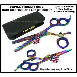   Titanium Hair Cutting + Double Thinning Swivel Thumb Shears Scissors
