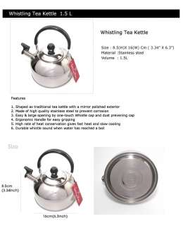 New Water Tea Kettle 1.5 L Stainless Steel Whistling  