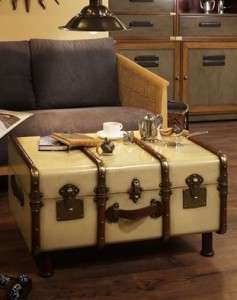 Stateroom Travel Steamer Trunk Coffee Table, Ivory  