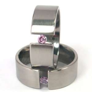 New 8mm Titanium Tension Set Ring, Amethyst Bands, Free Sizing 4.5 11