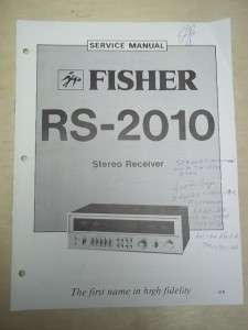 Fisher Service Manual~RS 2010 Receiver~Original~Repair  